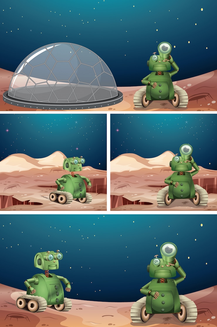 Free Vector alien robot space scene