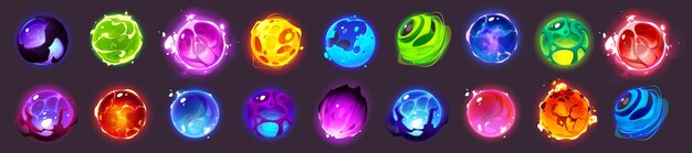 Alien space planets cartoon design elements set