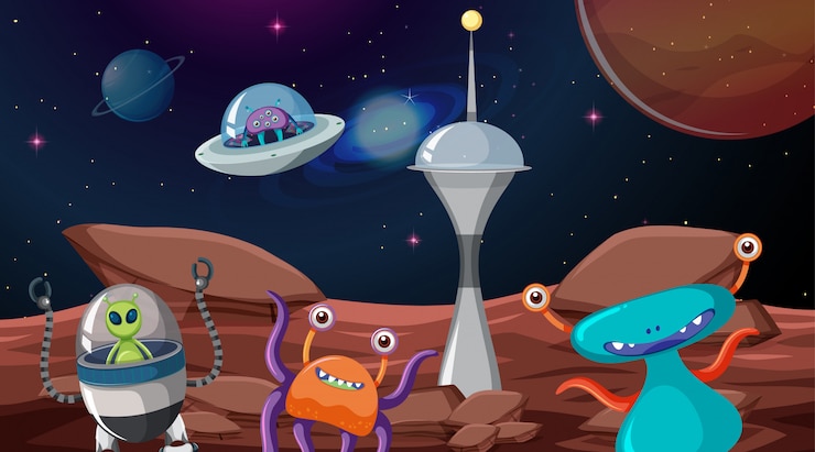 無料Vector 宇宙シーンのエイリアン