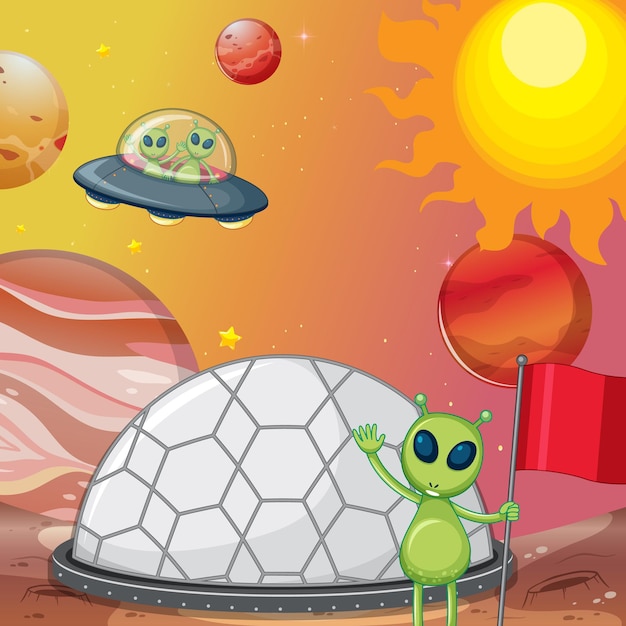 Free vector alien on the space scene