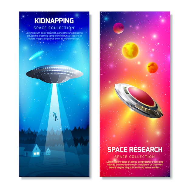 Free vector alien spaceship vertical banners