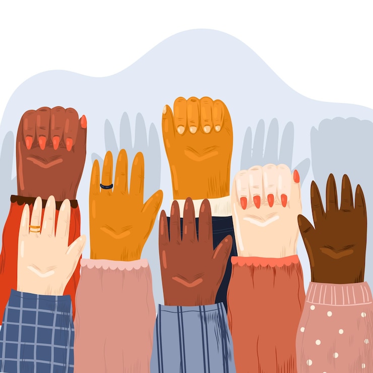 Free Vector all lives matter people raising their fists
