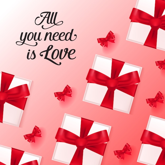 Free vector all you need is love lettering with gift boxes