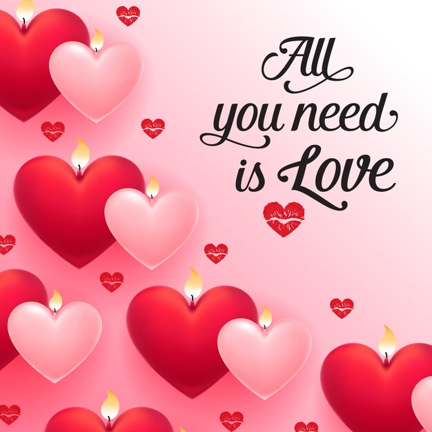 All you need is love lettering with red and pink hearts