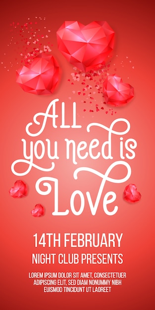 Free vector all you need is love lettering with ruby hearts