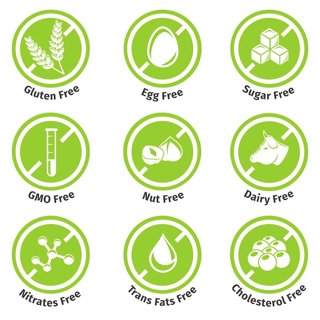 Free vector allergen free products labels set