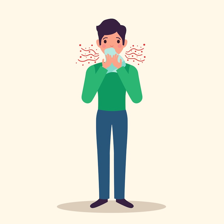 Free Vector allergy character sneezing concept with symptoms, flat vector illustration