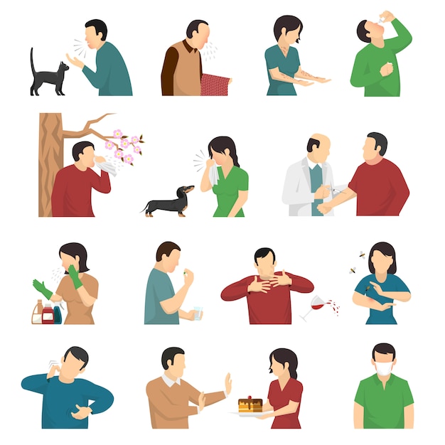 Free vector allergy symptoms causes flat icons set