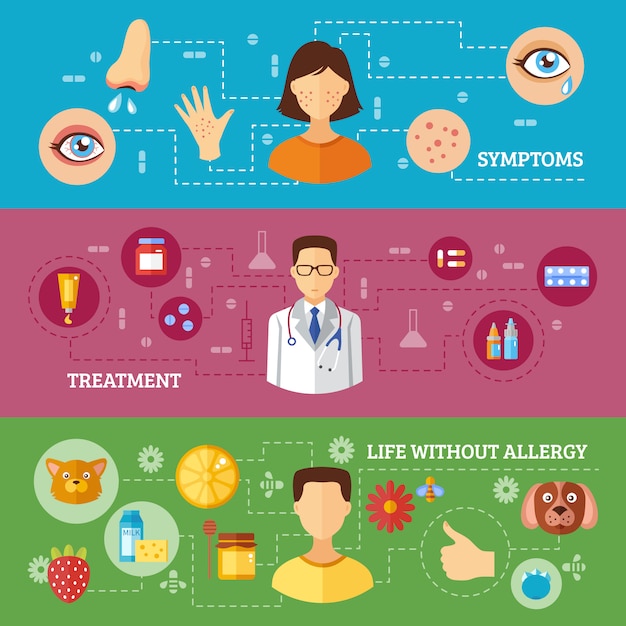 Free vector allergy symptoms medical treatment horizontal banners