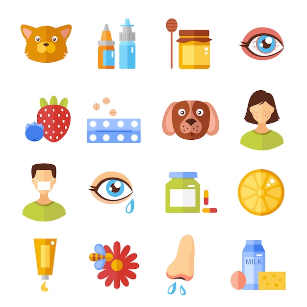 Free vector allergy types and causes icons