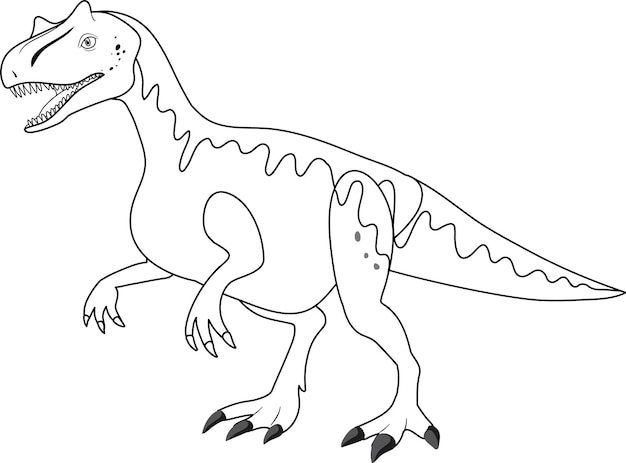 白い背景のアロサウルス恐竜落書きアウトライン
