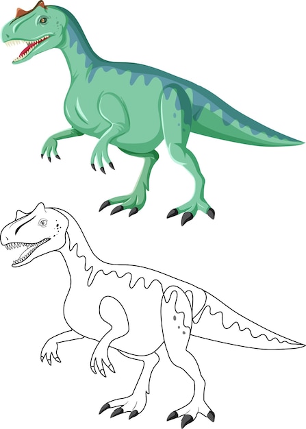 無料ベクター 白い背景に落書きの輪郭を持つアロサウルス恐竜