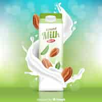 Free vector almond milk on abstract background