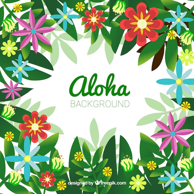Aloha background of flowers and leaves