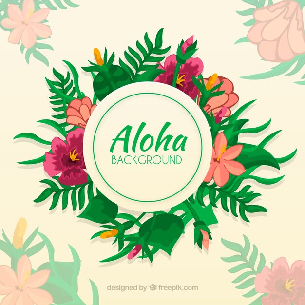 Aloha фон с цветами и листьями