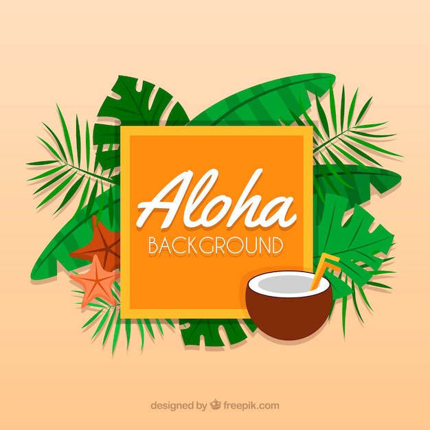 Free vector aloha background with leaves and coconut