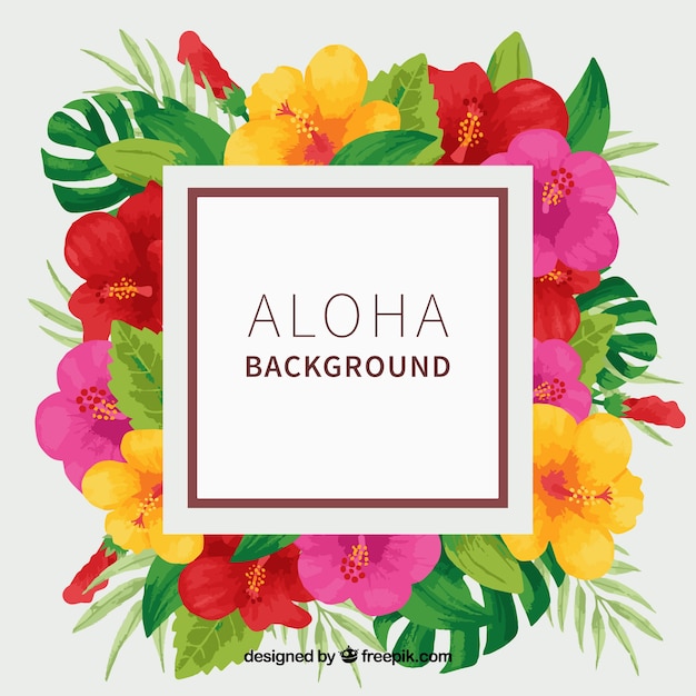 Aloha background with tropical watercolor flowers