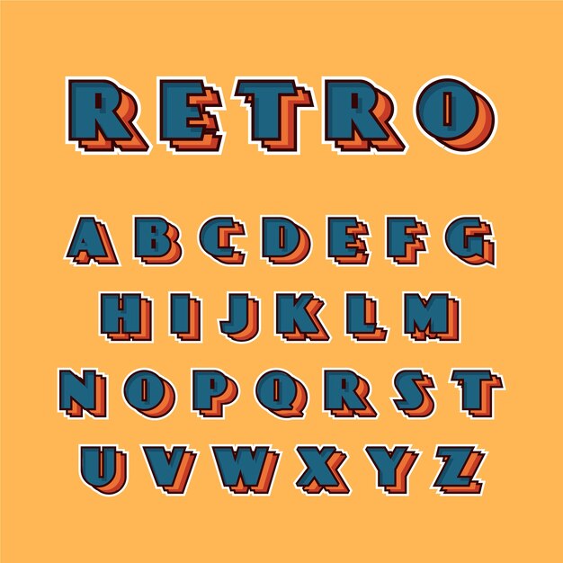 Alphabet collection in 3d retro