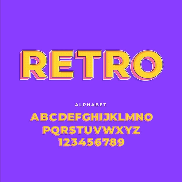 Free vector alphabet collection from a to z in 3d retro concept