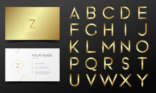 Alphabet collection in golden color