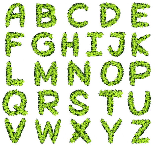 Alphabet design in green leaves