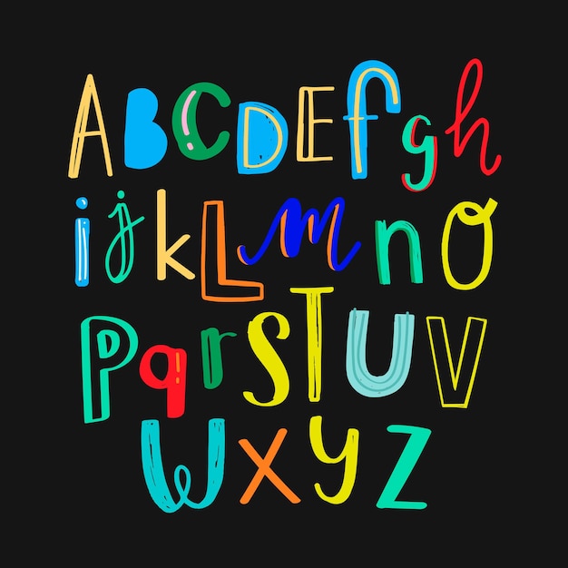 Alphabet doodle typography colorful set