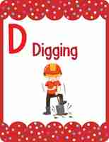 Free vector alphabet flashcard with letter d for digging