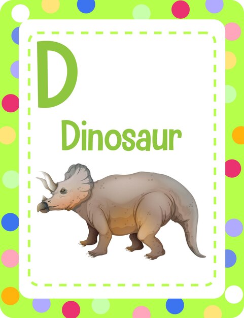 Vettore gratuito flashcard dell'alfabeto con la lettera d per il dinosauro