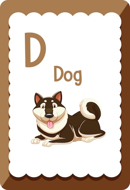 Flashcard dell'alfabeto con la lettera d per il cane