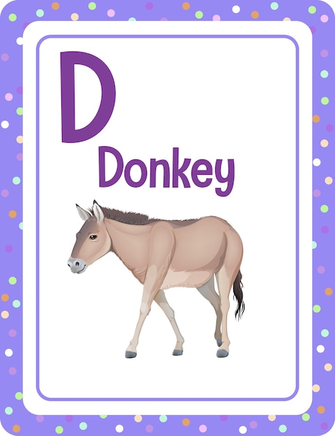 Free vector alphabet flashcard with letter d for donkey