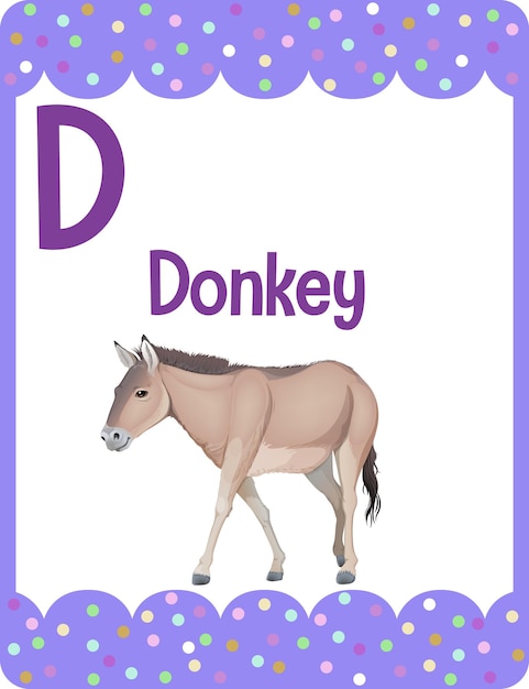 Free vector alphabet flashcard with letter d for donkey