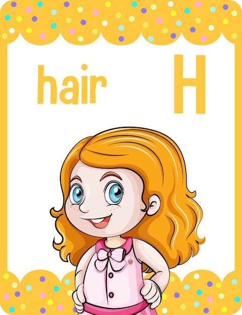 Карточка с алфавитом и буквой H для волос