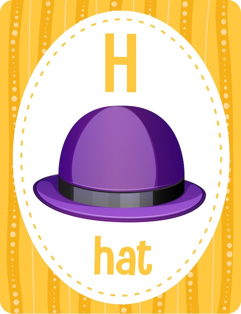 Free vector alphabet flashcard with letter h for hat