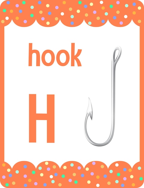 Flashcard dell'alfabeto con la lettera h per hook