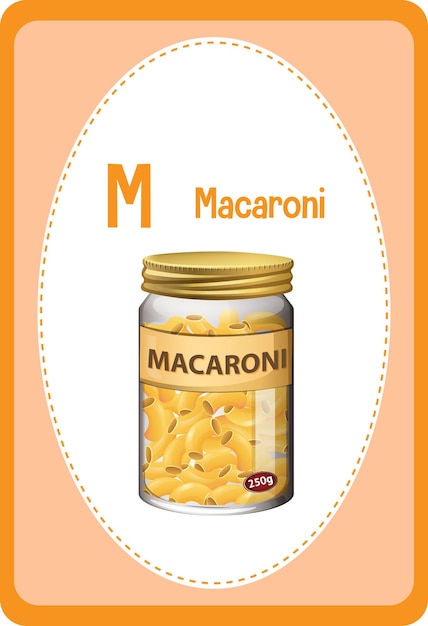 Alphabet flashcard with letter M for Macaroni