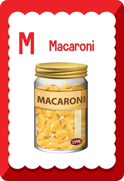 Alphabet flashcard with letter m for macaroni