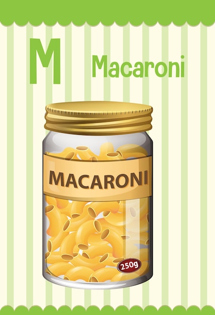 Free vector alphabet flashcard with letter m for macaroni