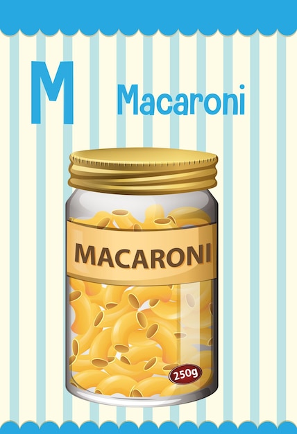 Free vector alphabet flashcard with letter m for macaroni