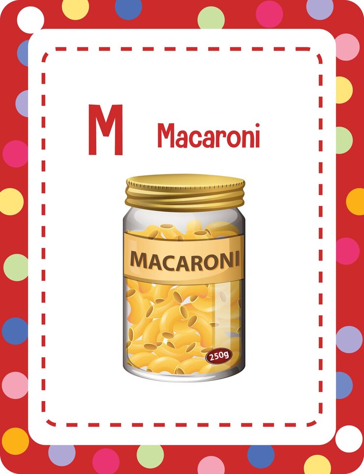 無料Vector マカロニの文字mのアルファベットのフラッシュカード
