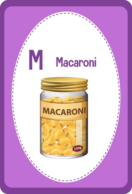 Free vector alphabet flashcard with letter m for macaroni