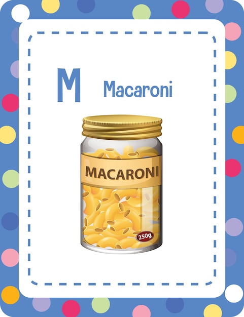 Free vector alphabet flashcard with letter m for macaroni