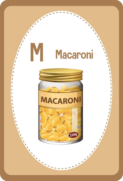 Alphabet flashcard with letter m for macaroni
