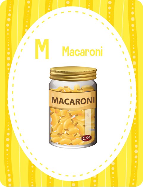 Free vector alphabet flashcard with letter m for macaroni