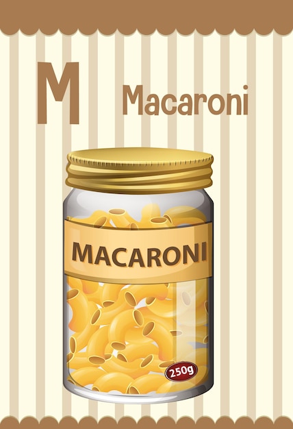 Free vector alphabet flashcard with letter m for macaroni