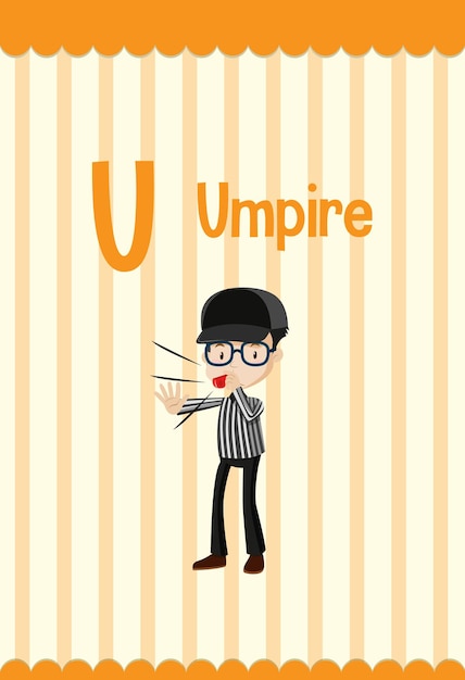 Alphabet flashcard with letter u for umpire