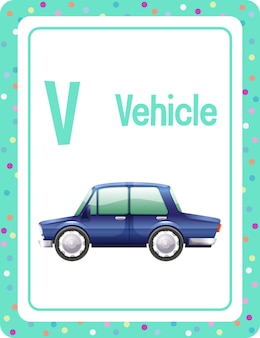 차량용 문자 v가 있는 알파벳 플래시 카드