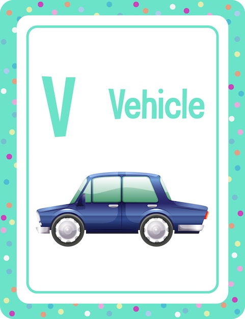 Free vector alphabet flashcard with letter v for vehicle