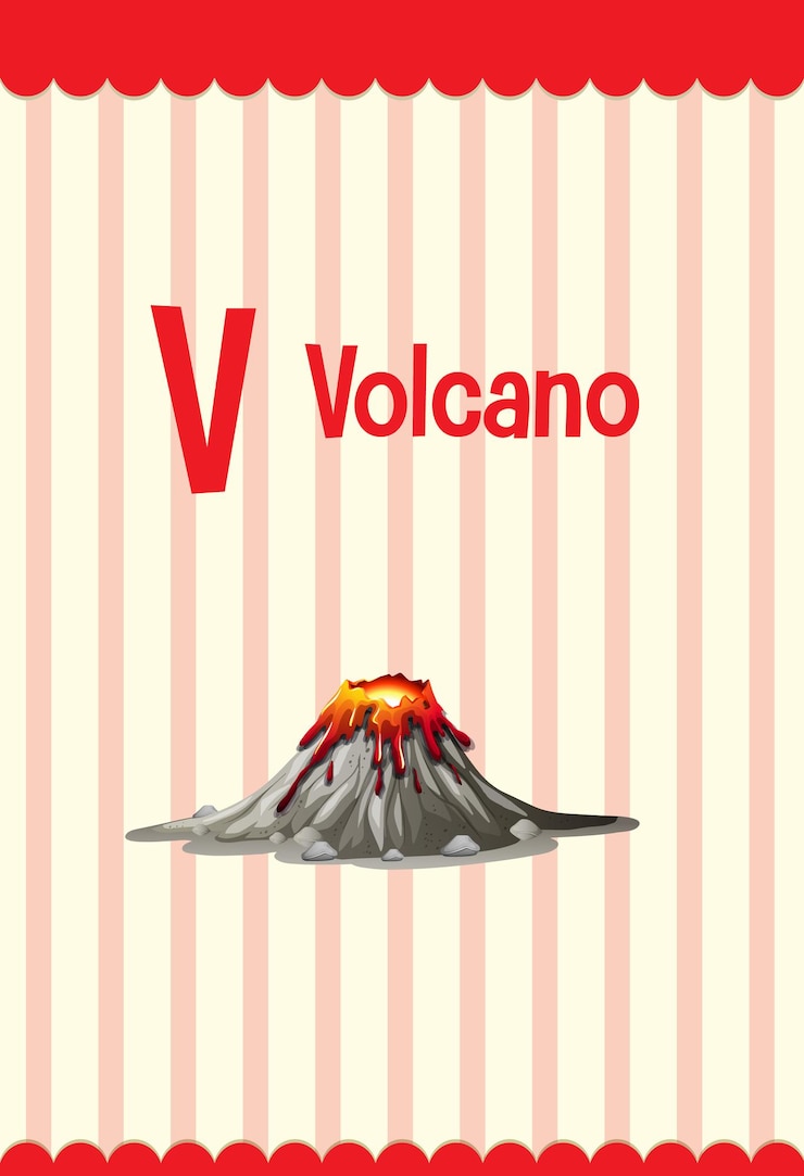 Free Vector alphabet flashcard with letter v for volcano