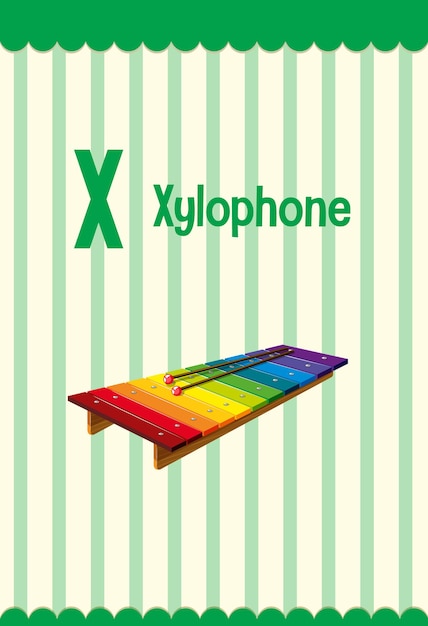 Free vector alphabet flashcard with letter x for xylophone