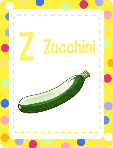 Flashcard dell'alfabeto con la lettera z per le zucchine